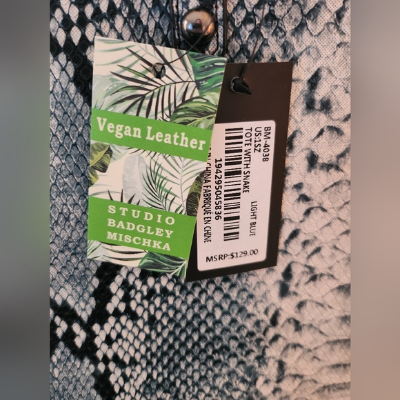 BADGLEY MISCHKA Light Blue Vegan Leather with Multicolor Striped Center Pattern - Picture 12 of 13